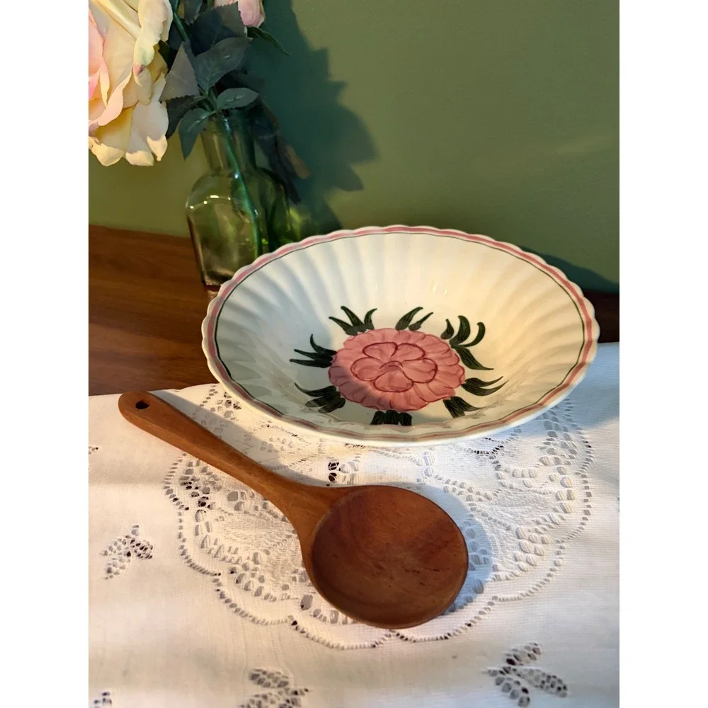 Blue Ridge Southern Potteries Hand Painted Peony Flower‎ Scalloped Bowl